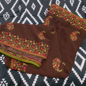 Brown Embroidery Saree