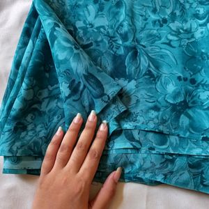 Blue Flower Printed Saree