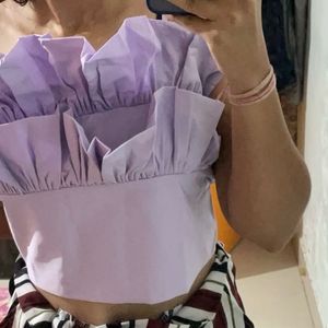 Party Wear Lavender Thin Strip Stylish Crop Top