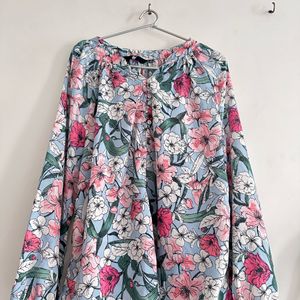 Fig Floral Print Top With Bishop Sleeves