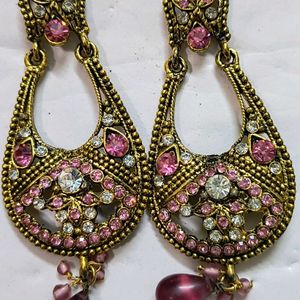 Tone Pink Metal Drop Earrings