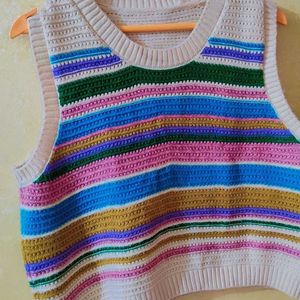 Multicolor Crop Winter Vest