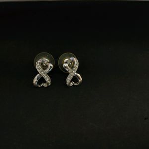 2 Earings Pairs Silver Plated With Crystal Diamond