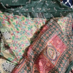 Beautiful Multicolour Art Silk Kalamkari Saree