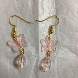 Blush Pink Butterfly Bead Drop Earrings