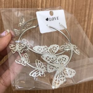 Dainty Butterfly Silver Hoop Earrings