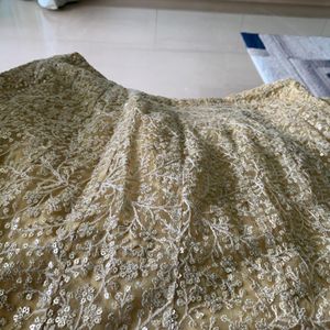 Golden Net Ghaghara  With Overall Design