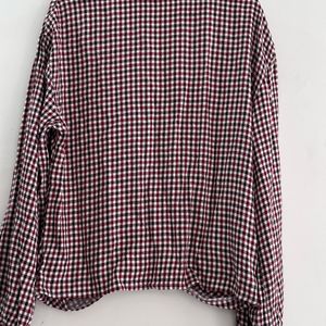 Checked Shirt With Notched Round Neck