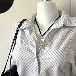 Blue thin Striped Shirt Women