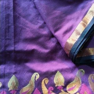 New Purple Poly Cotton Saree With Free Blouse