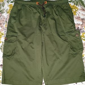 Olive Green Casual Wear Mens Poly Silk Shorts