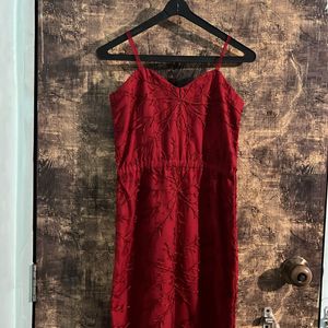 Maroon Or Wine Red Midi Dress