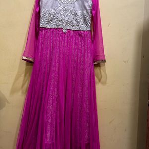 Pink And White Long Kurta Set Size M