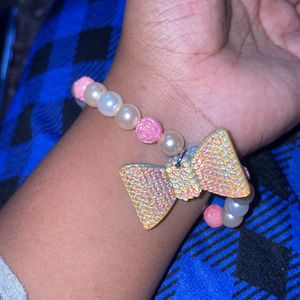 Pink Bow Bead Bracelet