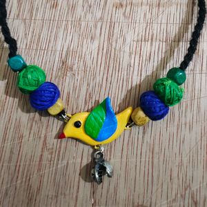 Brand New Clay Bird Necklace With Earring