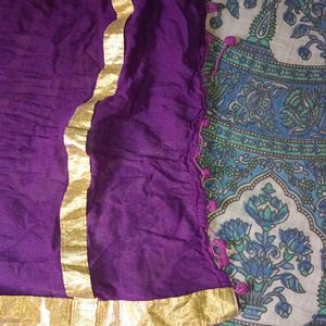 Purple Dupatta With Golden Lines