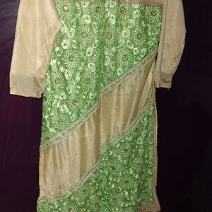 Parrot Green And Golden Dual Colour Kurta