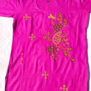 Beautiful Silk Cotton Violet Embroidery Kurti