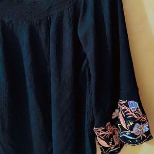 Embroidered Black Top