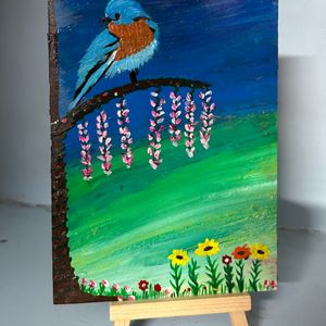 Painting On Glass With Wooden Stand (15cm X12cm )