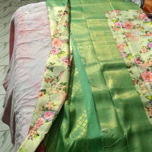 Brand New Digital Floral Kuberpattu In Green Color