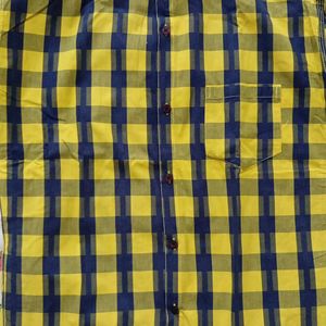 Yellow And Navy Blue Checks Shirt