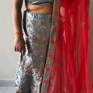 Grey Lehenga Choli With Pink & Golden Touch