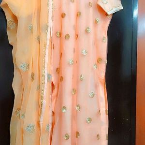 Light Orange Kurta & Golden Skirt With Dupatta 40