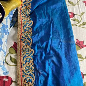 Blue Saree With Designer Blouse (never Used)