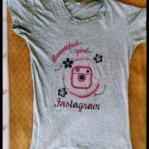 Instagram Themed Gray T-shirt For Women