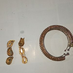 Combo Offer Of Golden Bracelet And Multi Coloured Golden Earrings