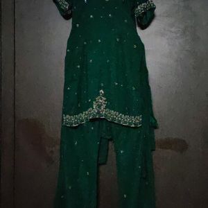 Green  Embellished Chiffon Suit