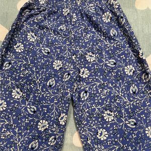 Women Elegant Blue Floral Roman Column Trouser