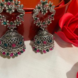 Pink Green Jumka Earring