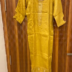 Mustard Yellow Kurta And Pants Set With Printed Du