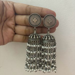 Silver Coin Pearl Jhumkas