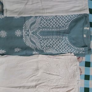 Grey Kurta With White Lakhnawi Embroidery Suit