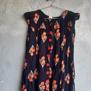 Black Anarkli Top Having Orange Floral Design