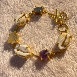 Real Raw Stones & Sea Shell Gold Plated Bracelet