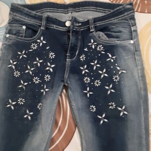 Blue Jeans With Beautiful Floral Design