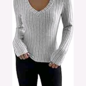 Korean Crochet Silver V Neck Pullover Top