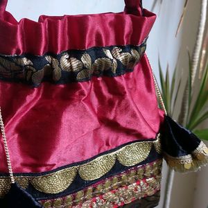 Maroon And Black Wedding Potli bag