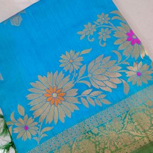 Sky Blue Banarasi Soft Silk Saree