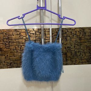 cute furry blue crop top zara