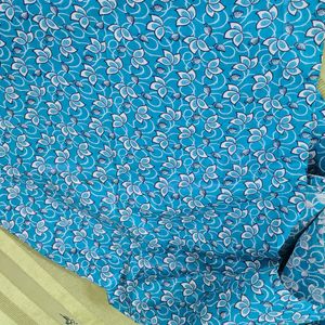 Turquoise blue printed cotton fabric