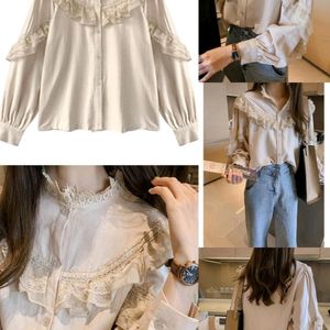 New Retro Puff Sleeves Round Collar Loose Shirt