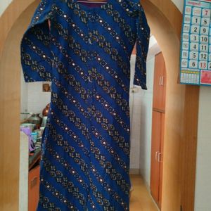 Blue Colour Mirror Work Kurti