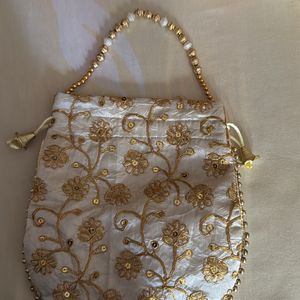 Embroidered Golden Potli