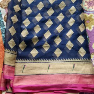 Navy Blue Saree With Beautiful Design