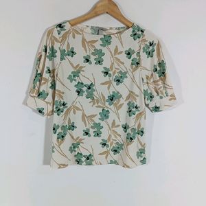 Cream Printed Casual Top (Women)